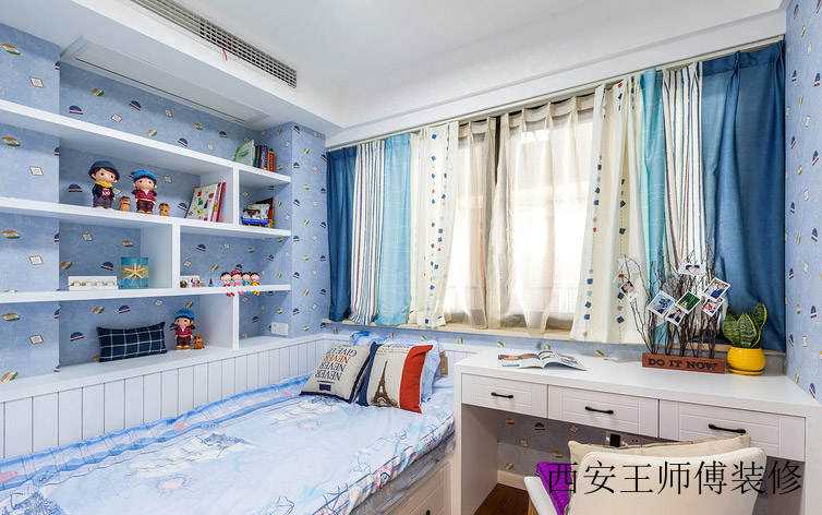 清爽蓝色系简美式儿童房图片