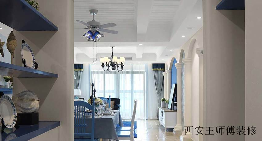 地中海风格餐厅窗帘装饰图
