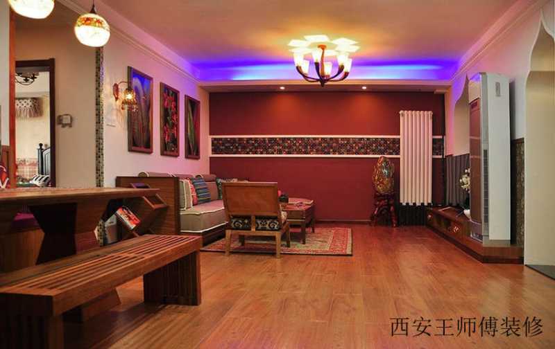 深色系东南亚装修风格三居室内灯光效果图