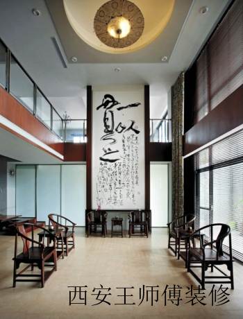 中式风格别墅室内 字画背景墙效果图