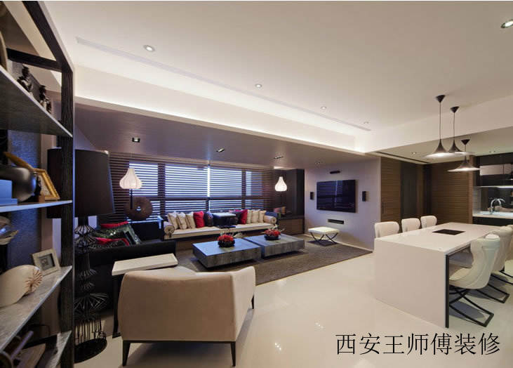 炫酷现代混搭风客餐厅一体图片