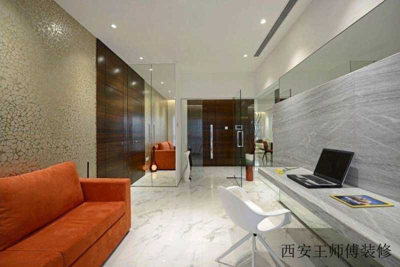 高端时尚现代书房大理石电脑桌背景墙设计图