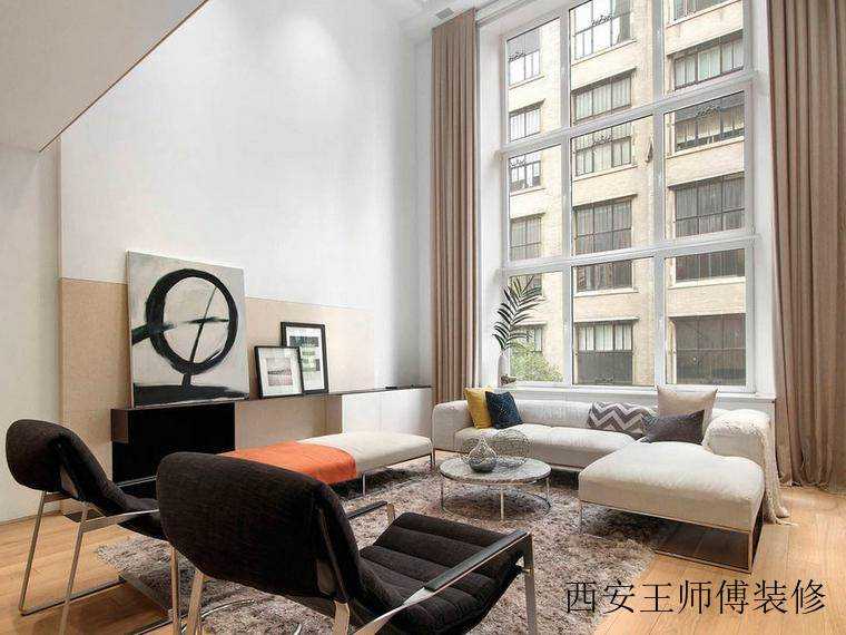 清爽简约挑高客厅效果图