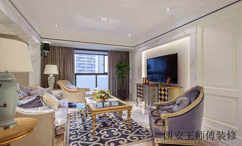 大气唯美低奢简欧客厅吊顶设计装修图