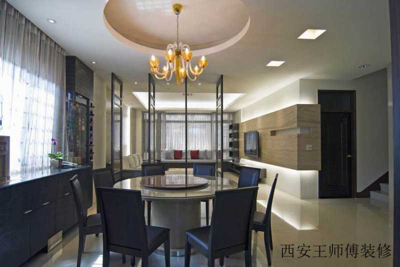 黑色现代中式餐厅家具装饰图