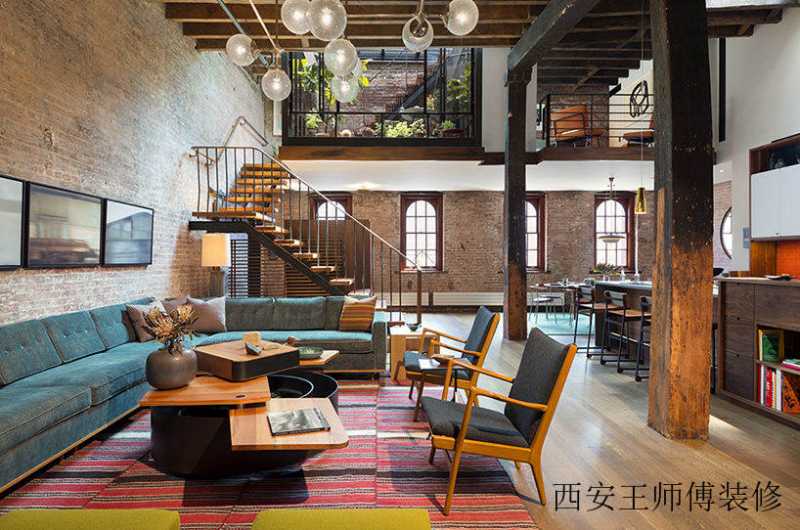 原始混搭工业风loft公寓室内设计装修效果图