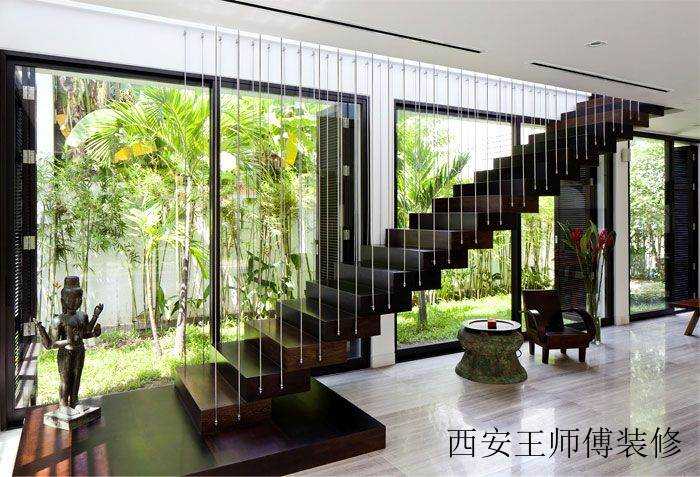 简约自然装修风格别墅楼梯铝合金护栏装饰效果图