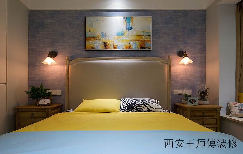 文艺清新色彩混搭宜家卧室床头背景墙装饰效果图