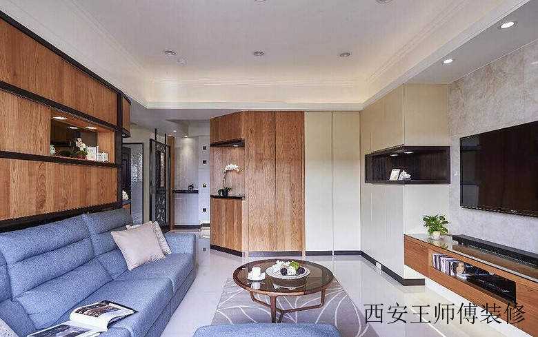 原木北欧现代混搭客厅沙发背景墙效果图