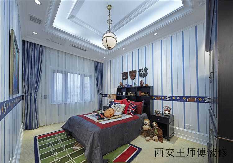 蓝色唯美美式风格卧室软装装饰欣赏图