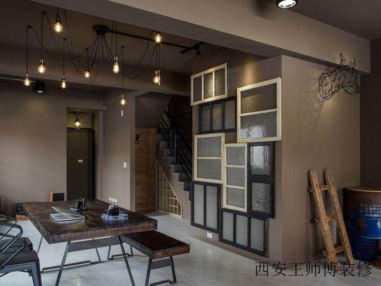 混搭loft工业风餐厅楼梯创意背景墙装饰