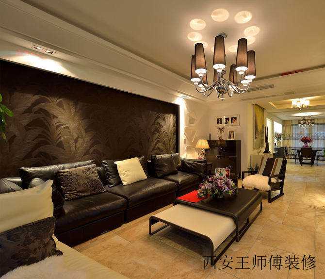 现代复古风客厅装饰效果图