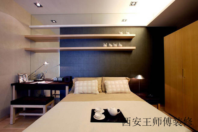 混搭风卧室背景墙 收纳架搁板图片