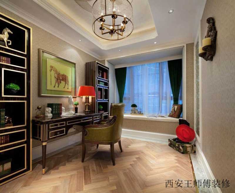 复古欧式豪华别墅书房飘窗装修设计图