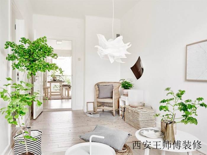 绿色植物装饰纯美北欧小户型单身公寓效果图