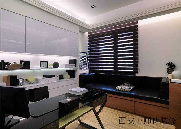 现代简约深色系书房效果图