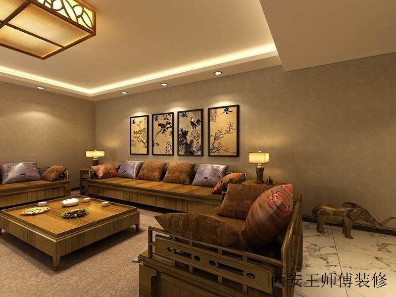 复古中式风格三居客厅家具装饰图