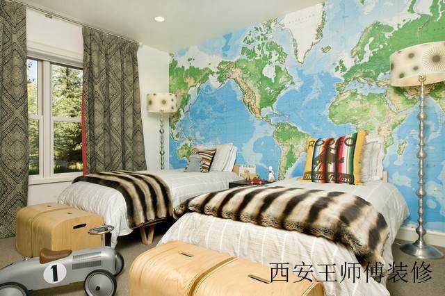 欧式风格 儿童房地图背景墙装饰图