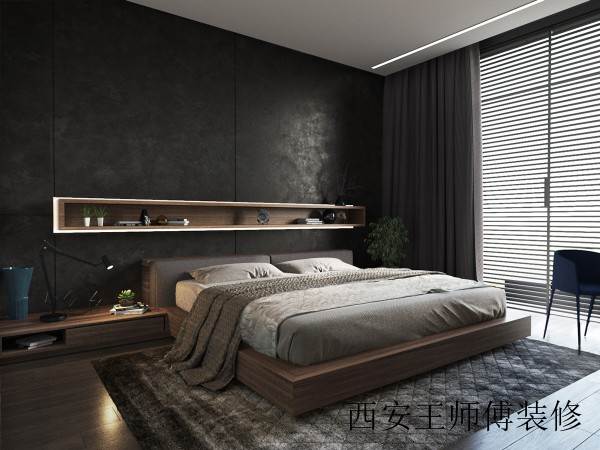 素雅风韵现代 卧室黑色背景墙装饰图