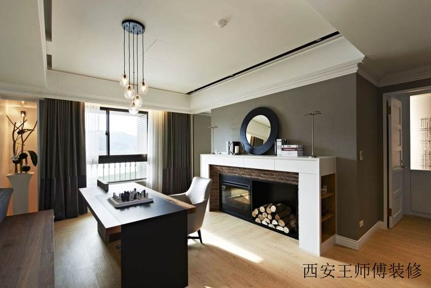 混搭风书房流线型吊灯装饰