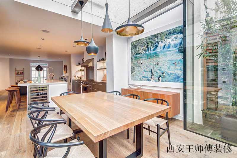 现代混搭风餐厅原木餐桌设计