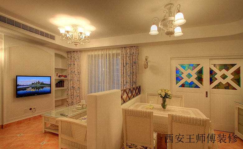60平韩式田园风二居客餐厅隔断设计案例图