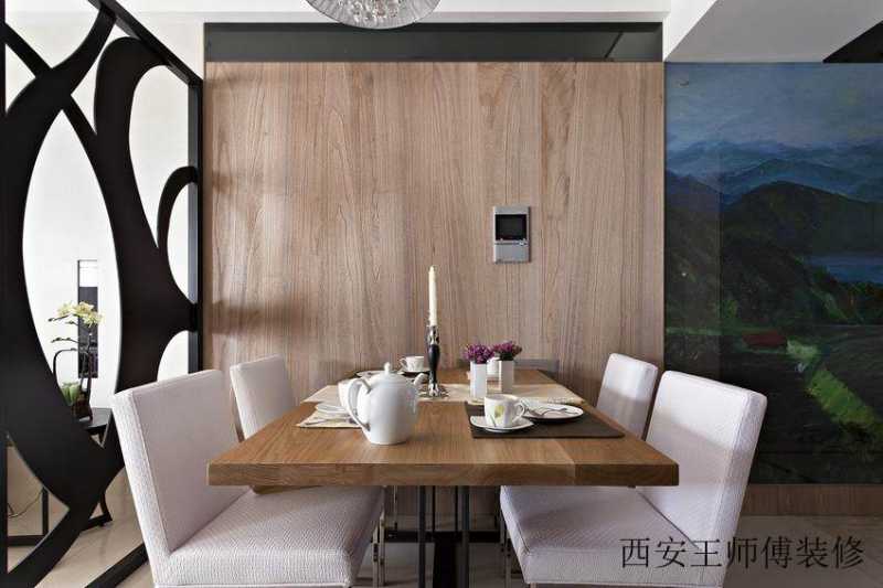 时尚现代餐厅原木背景墙设计