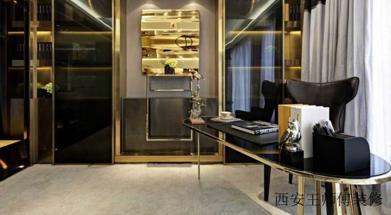 现代黑色魅力书房书桌装饰效果图