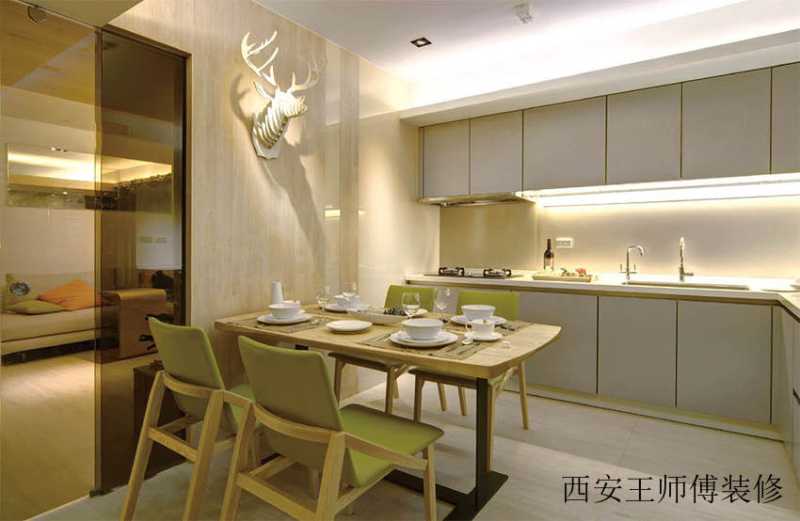 清新简约北欧风格餐厨房一体设计图