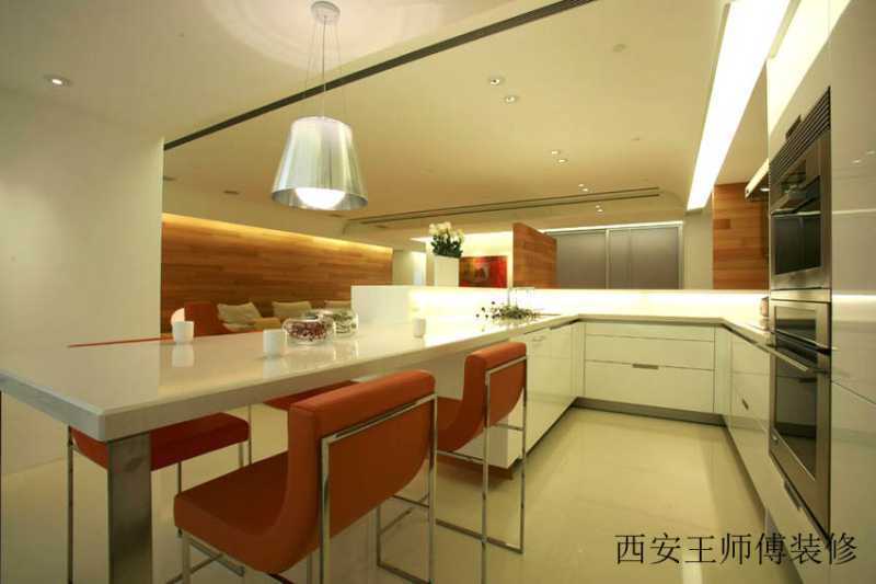 现代简约餐厨房一体效果图