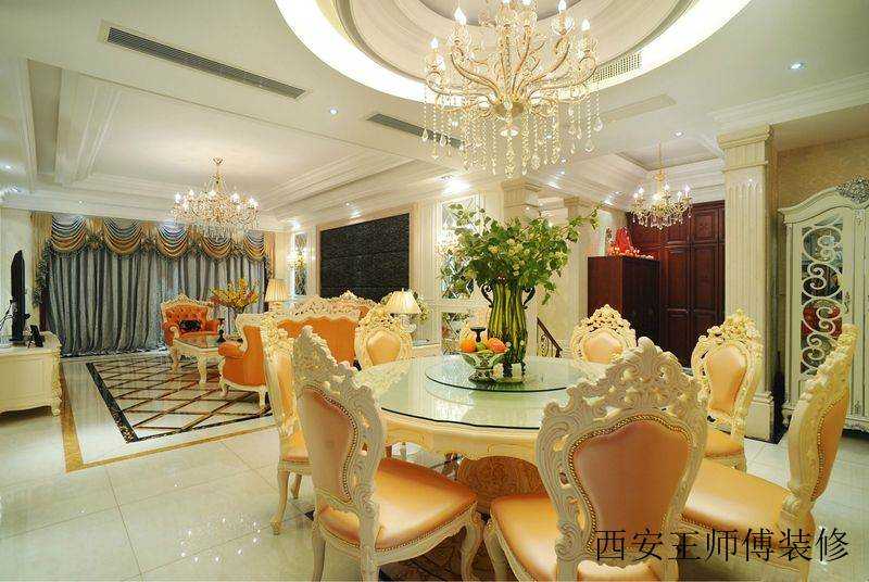 欧式豪华餐厅圆西餐桌效果图
