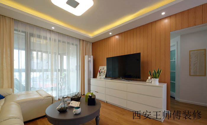 时尚简约现代客厅实木背景墙装饰效果图