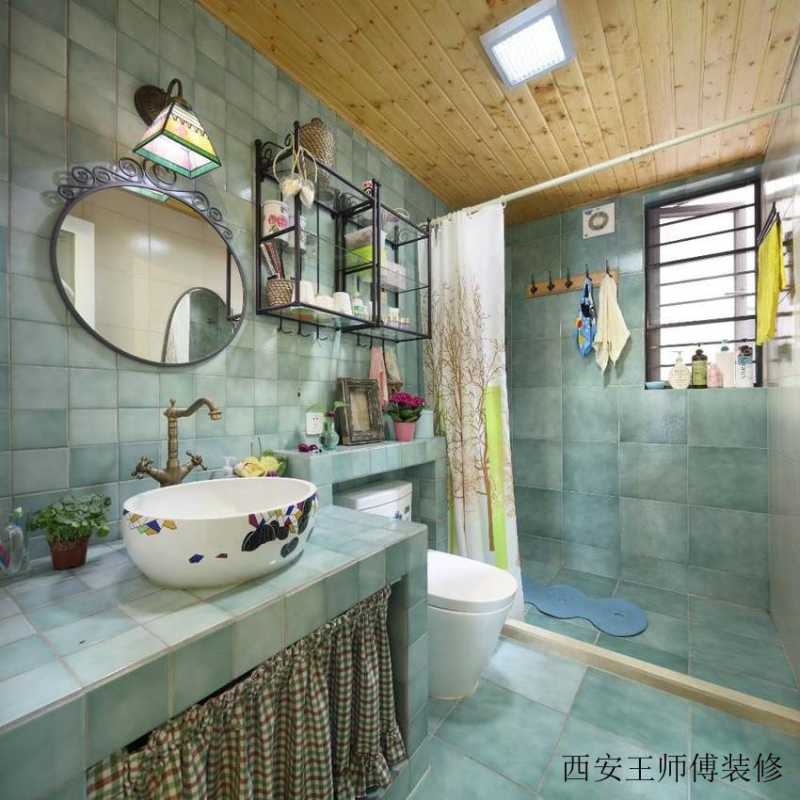 清新混搭卫生间蓝色瓷砖装饰效果图