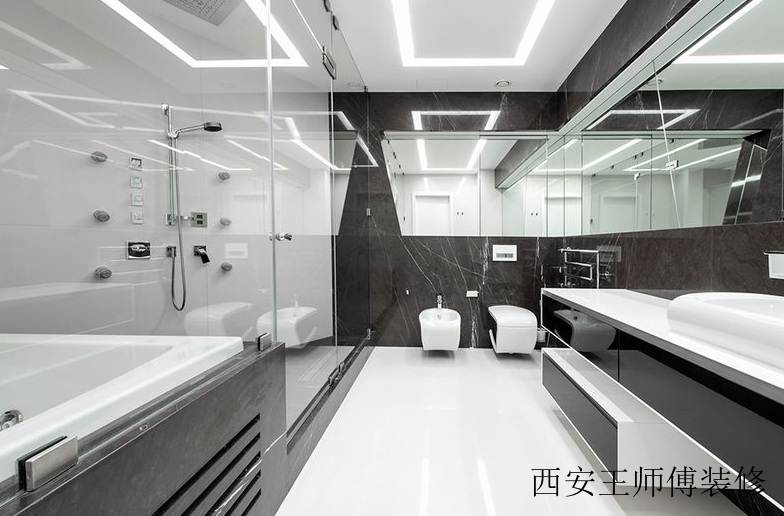 黑白亮丽极简主义公寓卫生间设计装修图