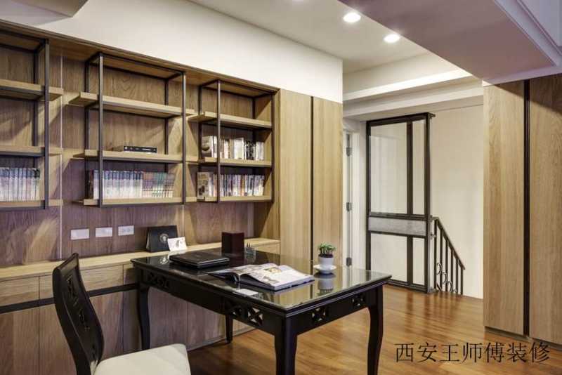 仿古现代书房书桌装饰图