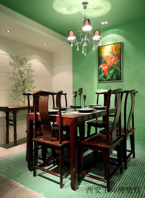 翠绿清新中式风格家居餐厅灯具装饰效果图