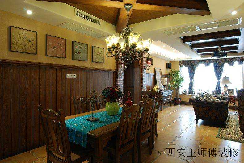复古美式风格复式室内餐厅设计装饰案例图