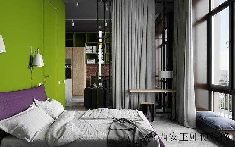 北欧混搭风卧室灰色窗帘效果图