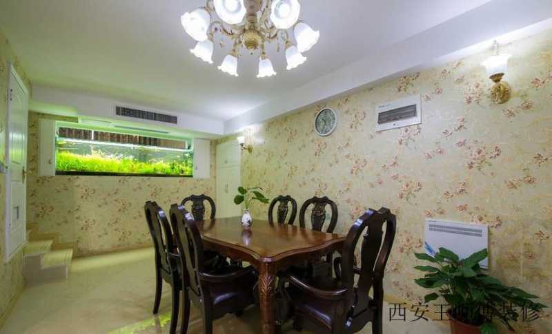 清新典雅欧式田园餐厅背景墙壁纸效果图