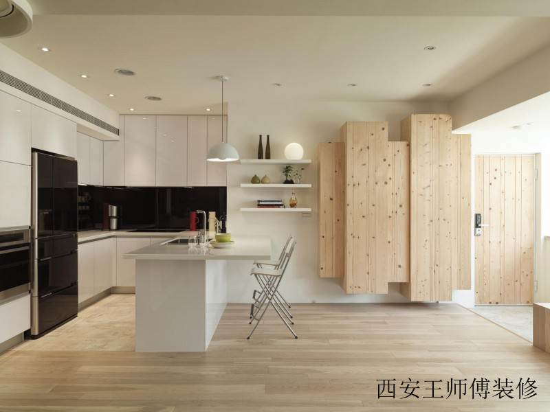 清新纯木简约厨房大理石吧台装饰图