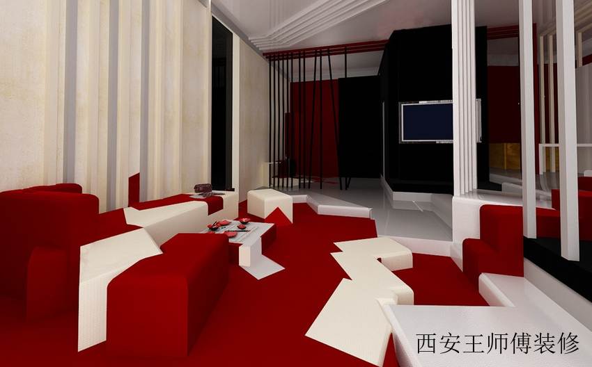 红色喜庆现代客厅案例图