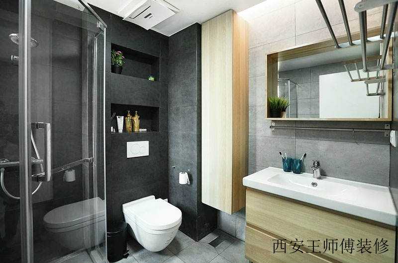 北欧装修卫生间实木吊柜设计