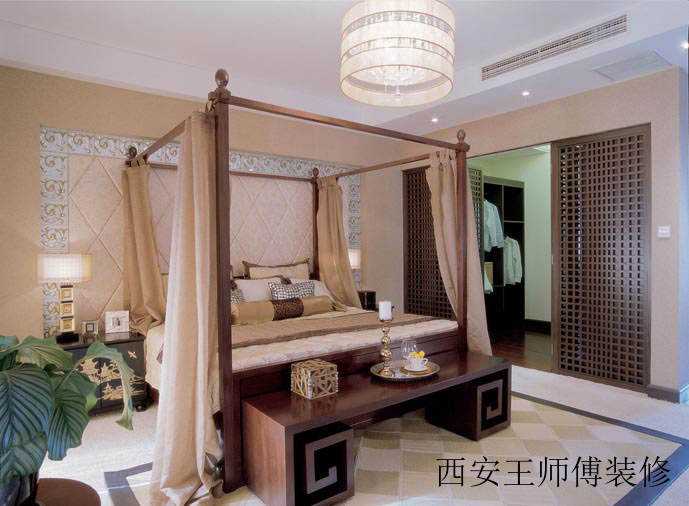 新中式风格带衣帽间卧室设计隔断图
