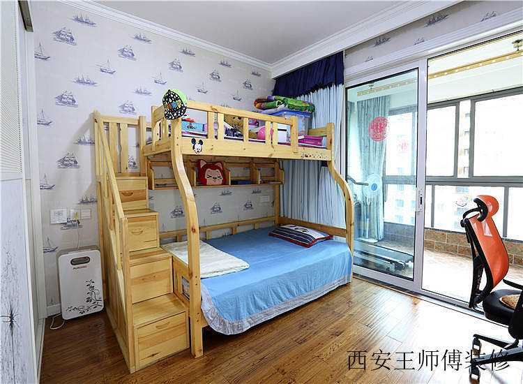 简约美式儿童房原木上下床效果图