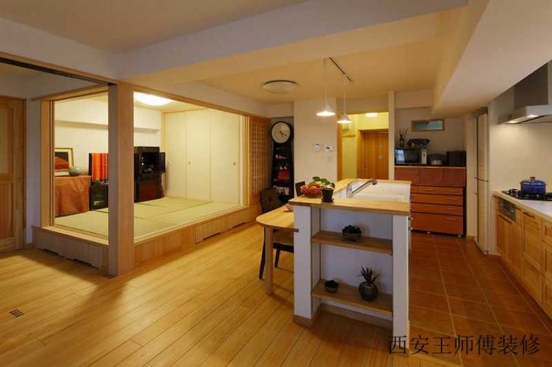 黄色系日式风格小户型室内隔断设计装修图