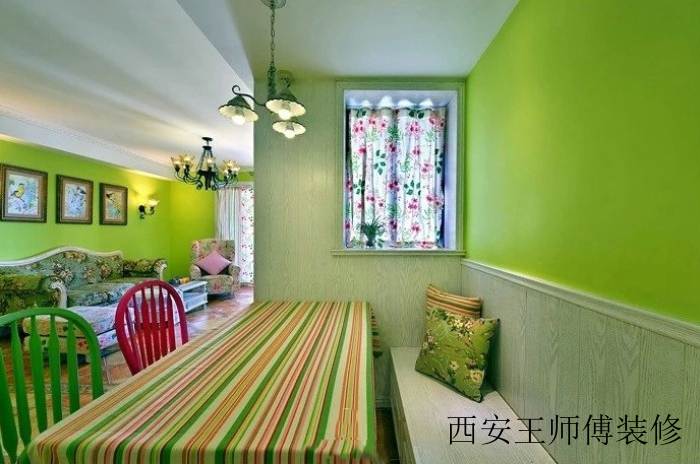 绿色唯美靓丽田园风格卡座餐厅桌布装饰效果图
