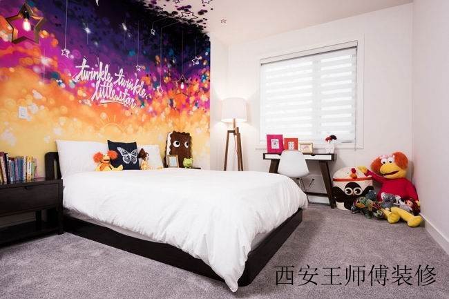 家居儿童房现代简约设计手绘墙装饰效果图
