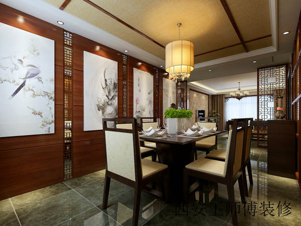 实木雅致中式餐厅效果图