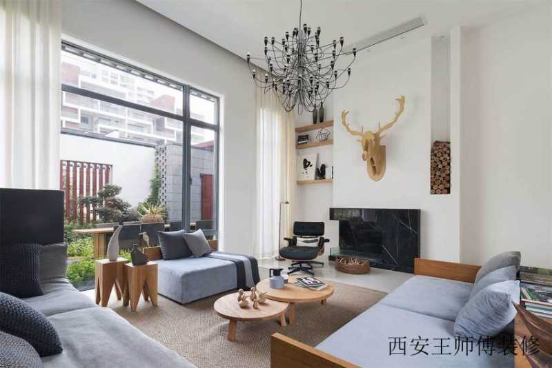 简约实木宜家风格别墅客厅花园隔断设计装修图