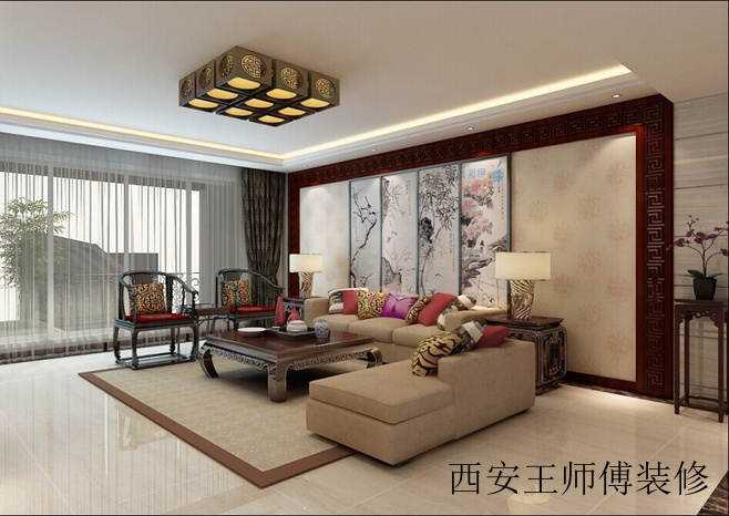 精美新中式客厅 水墨画背景墙设计